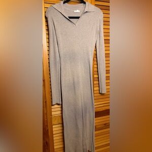Elegant Tan Ribbed Knit Dress